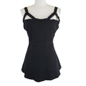 NWT Black structured halter top / modern flared hem – women’s